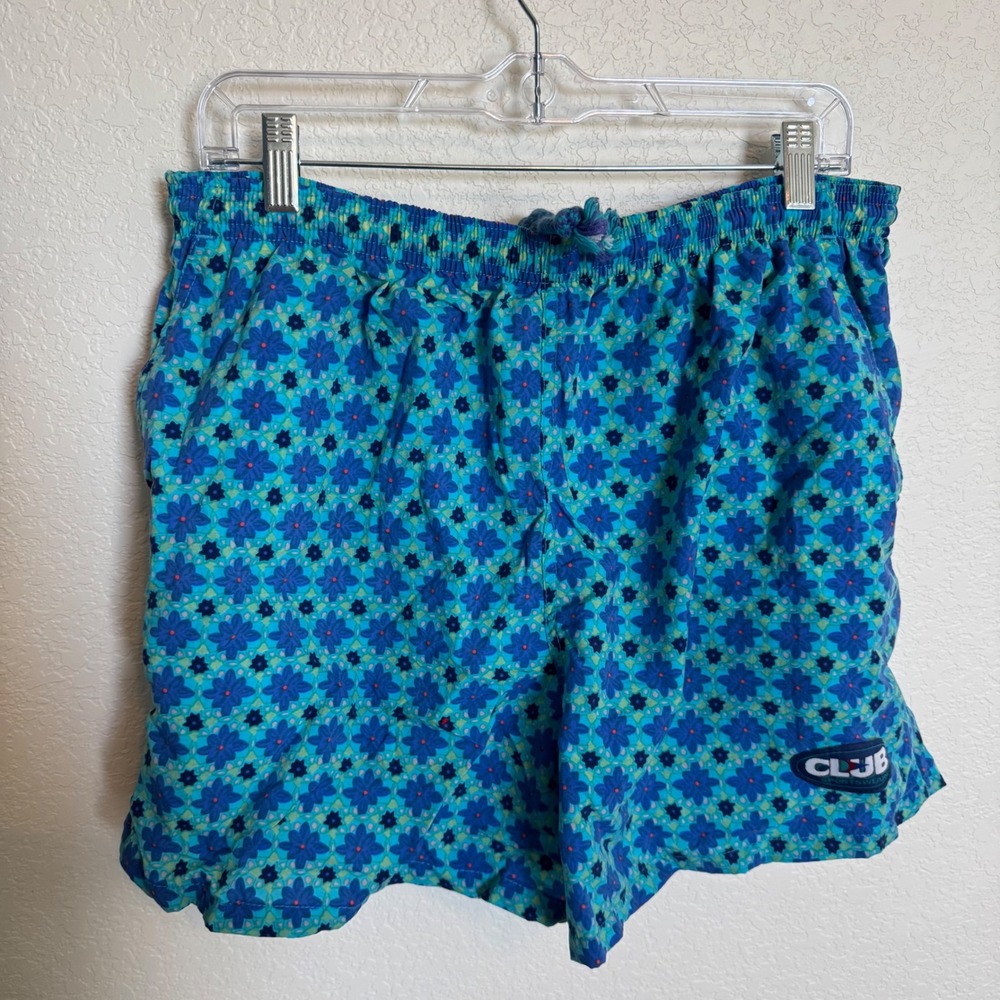 Vintage 90s Retro Aesthetic Club Swim Trunks Size Large Blue Floral